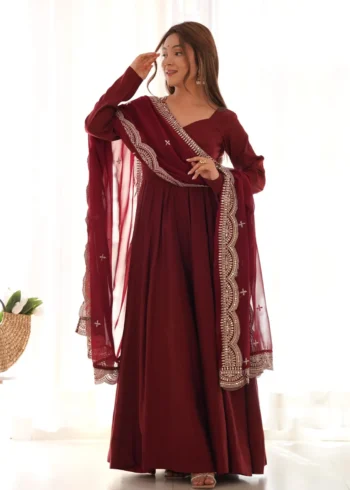 Pure Roman Silk Fully Flair Kali Pattern Anarkali Plain Gown