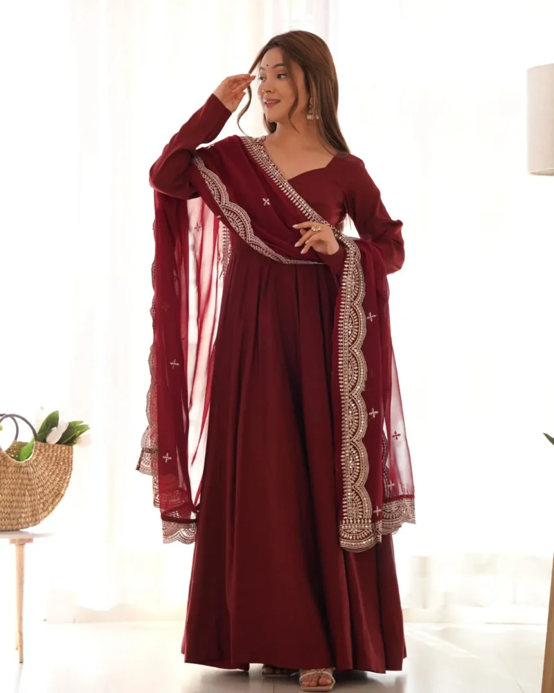 Pure Roman Silk Fully Flair Kali Pattern Anarkali Plain Gown