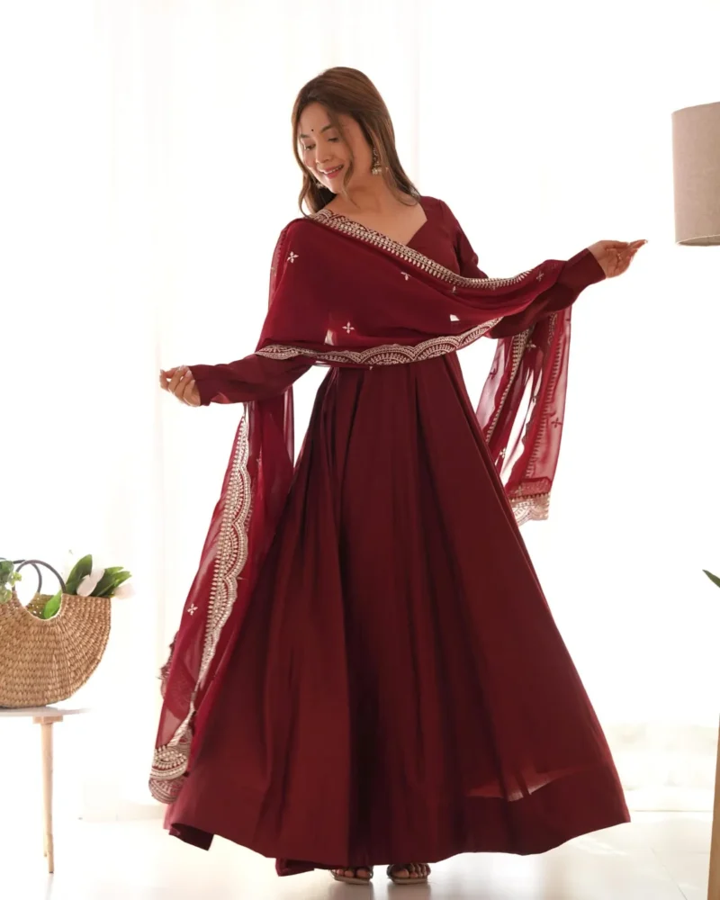 Pure Roman Silk Fully Flair Kali Pattern Anarkali Plain Gown