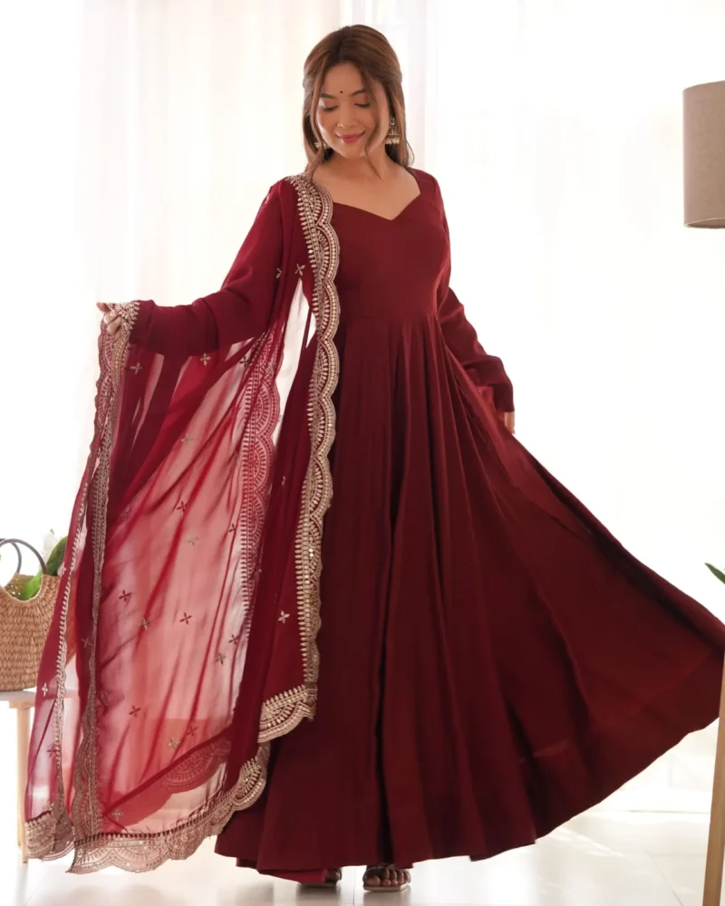 Pure Roman Silk Fully Flair Kali Pattern Anarkali Plain Gown