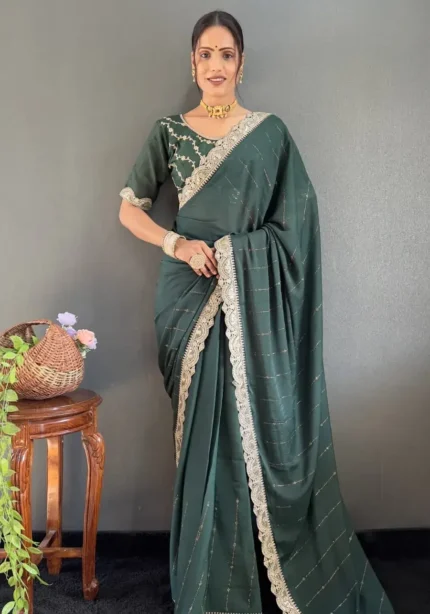 Star Georgette Silk Heavy Lace Swarovski Work Pre Draped Saree