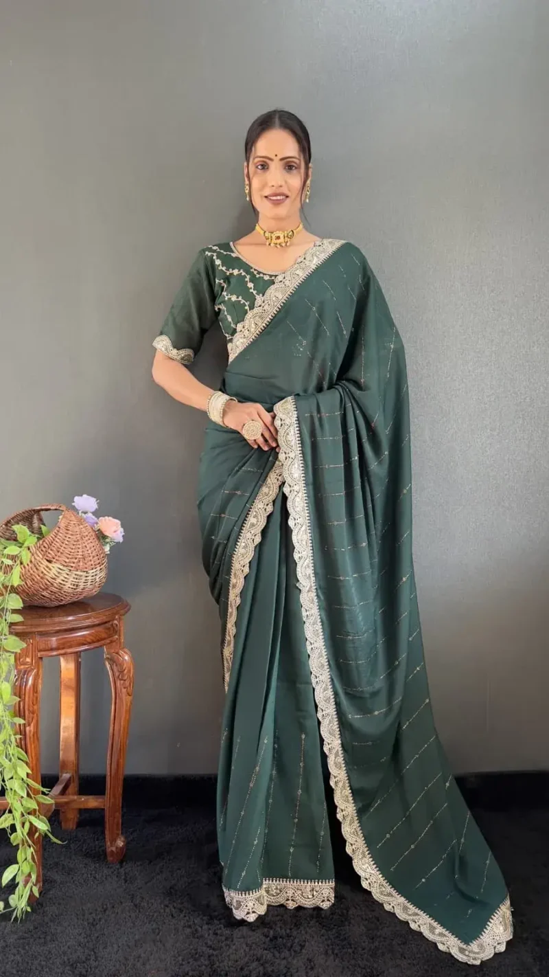 Star Georgette Silk Heavy Lace Swarovski Work Pre Draped Saree