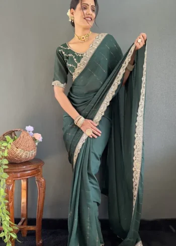 Star Georgette Silk Heavy Lace Swarovski Work Pre Draped Saree