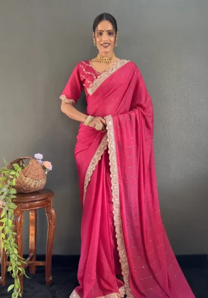 Star Georgette Silk Heavy Lace Swarovski Work Pre Draped Saree