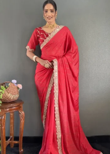 Star Georgette Silk Heavy Lace Swarovski Work Pre Draped Saree