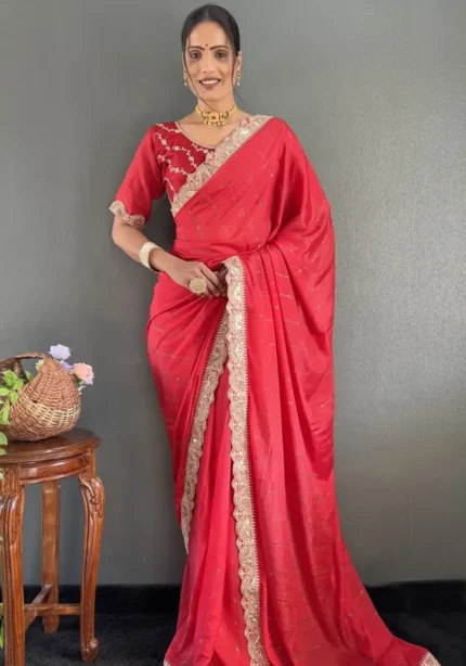 Star Georgette Silk Heavy Lace Swarovski Work Pre Draped Saree