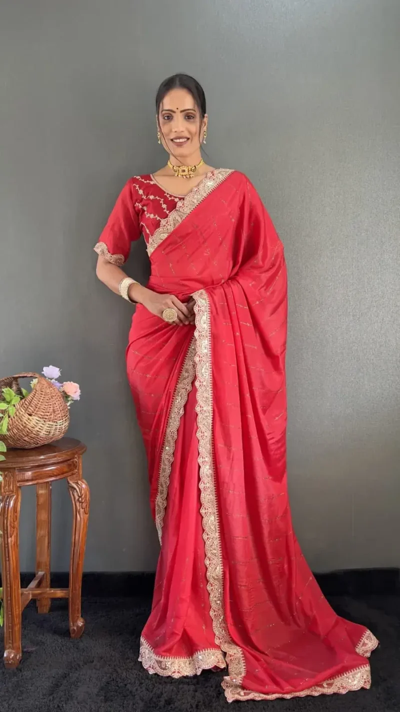 Star Georgette Silk Heavy Lace Swarovski Work Pre Draped Saree