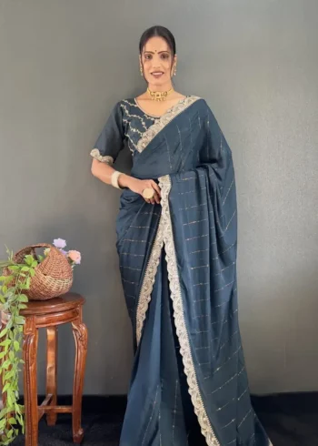 Star Georgette Silk Heavy Lace Swarovski Work Pre Draped Saree