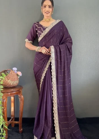Star Georgette Silk Heavy Lace Swarovski Work Pre Draped Saree