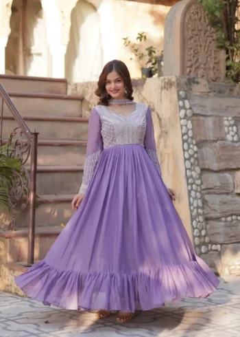 Star Georgette With Embroidery Beads Sequins Work Designer Readymade Gown