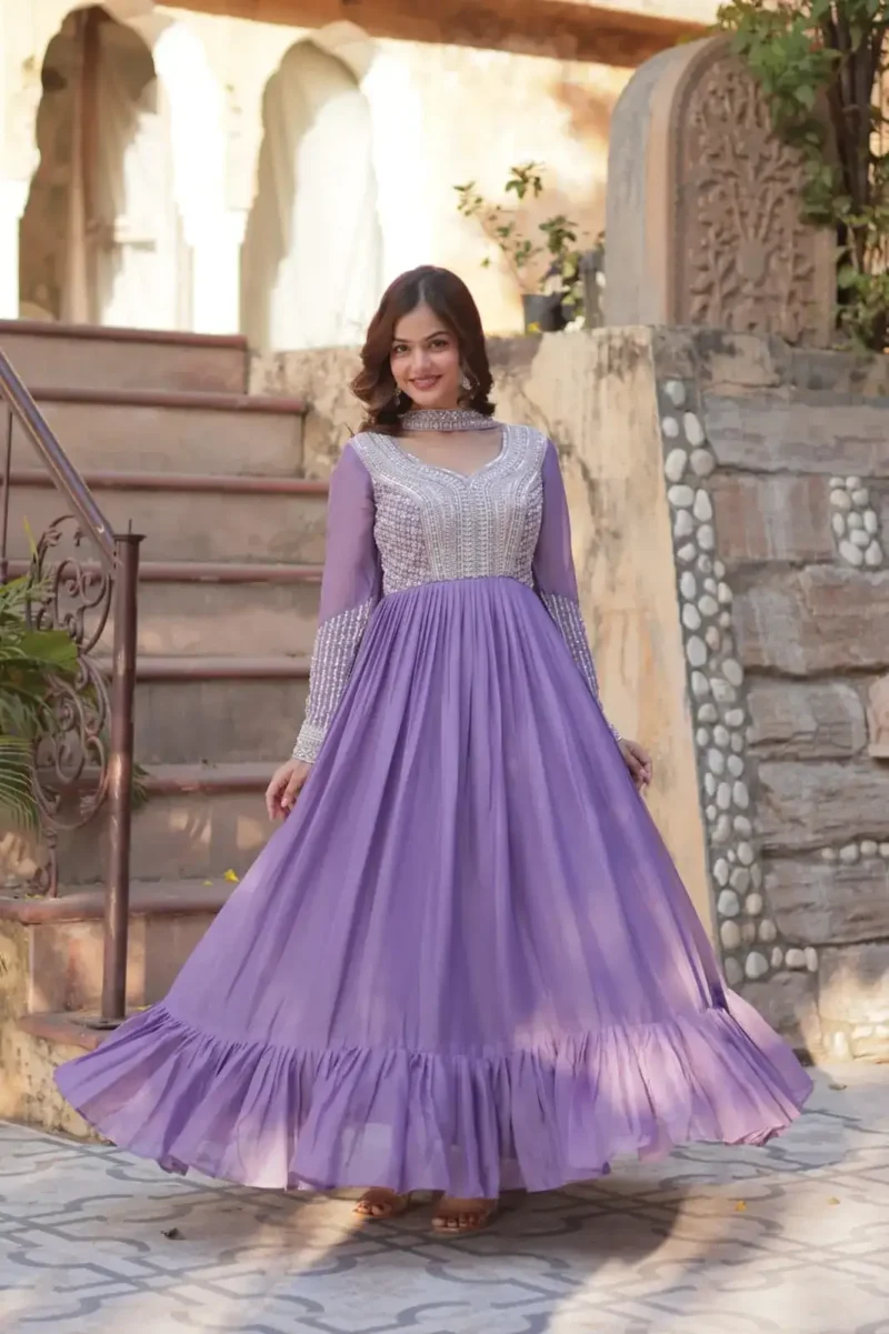 Star Georgette With Embroidery Beads Sequins Work Designer Readymade Gown