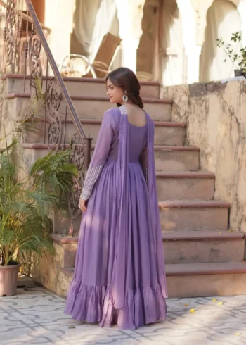 Star Georgette With Embroidery Beads Sequins Work Designer Readymade Gown