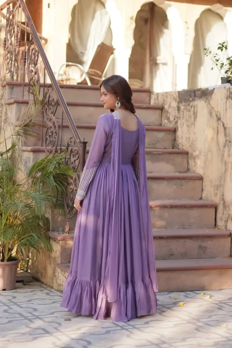 Star Georgette With Embroidery Beads Sequins Work Designer Readymade Gown
