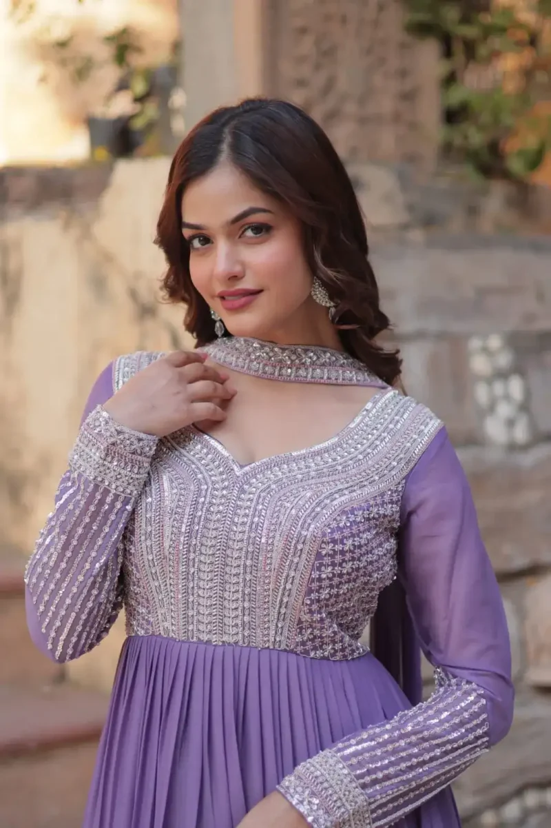 Star Georgette With Embroidery Beads Sequins Work Designer Readymade Gown