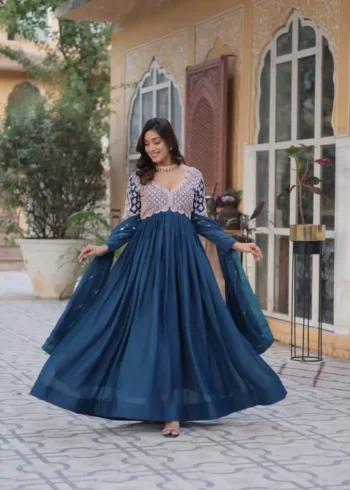 Star Georgette With Embroidery Beads Sequins Work Partywear Gown