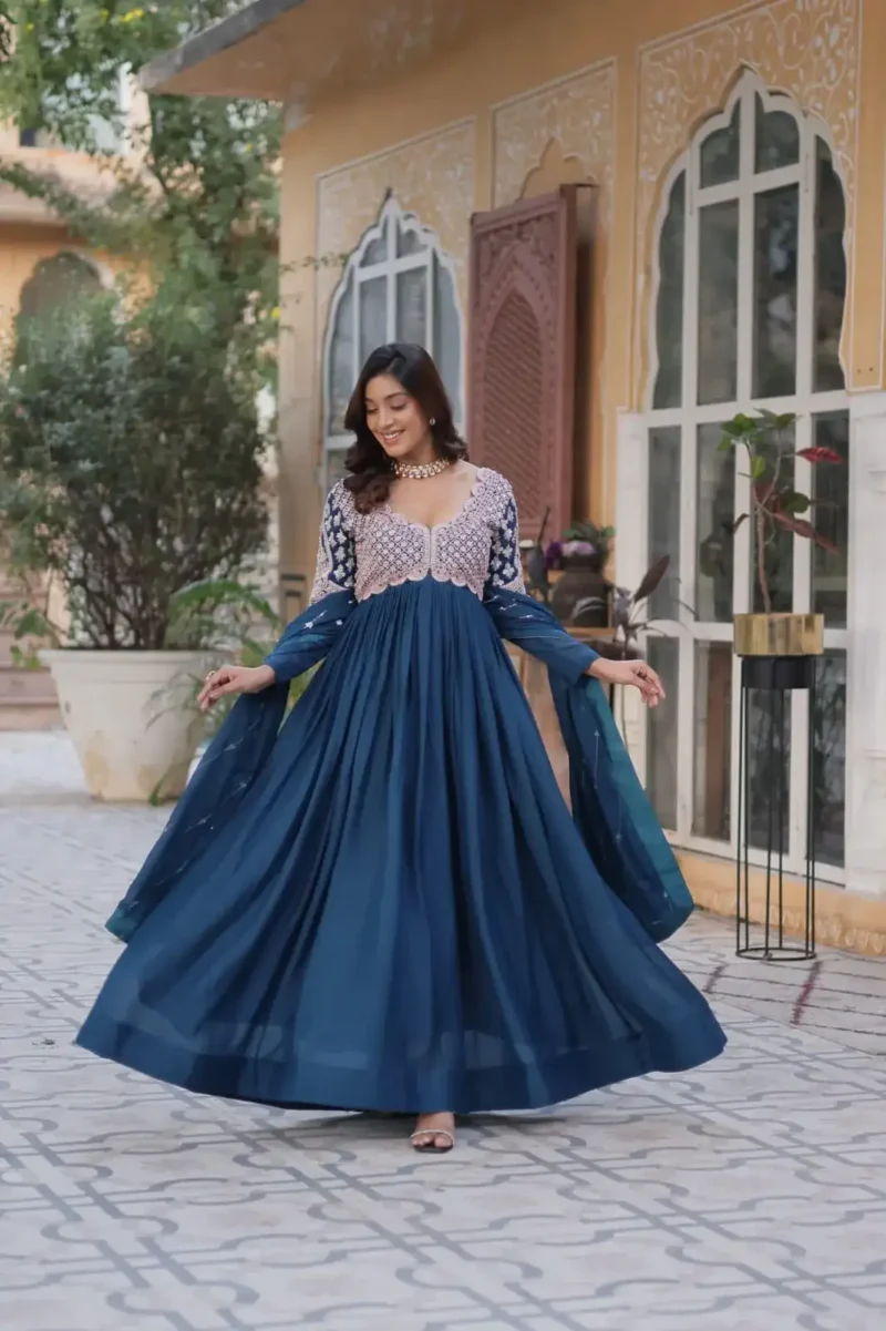 Star Georgette With Embroidery Beads Sequins Work Partywear Gown