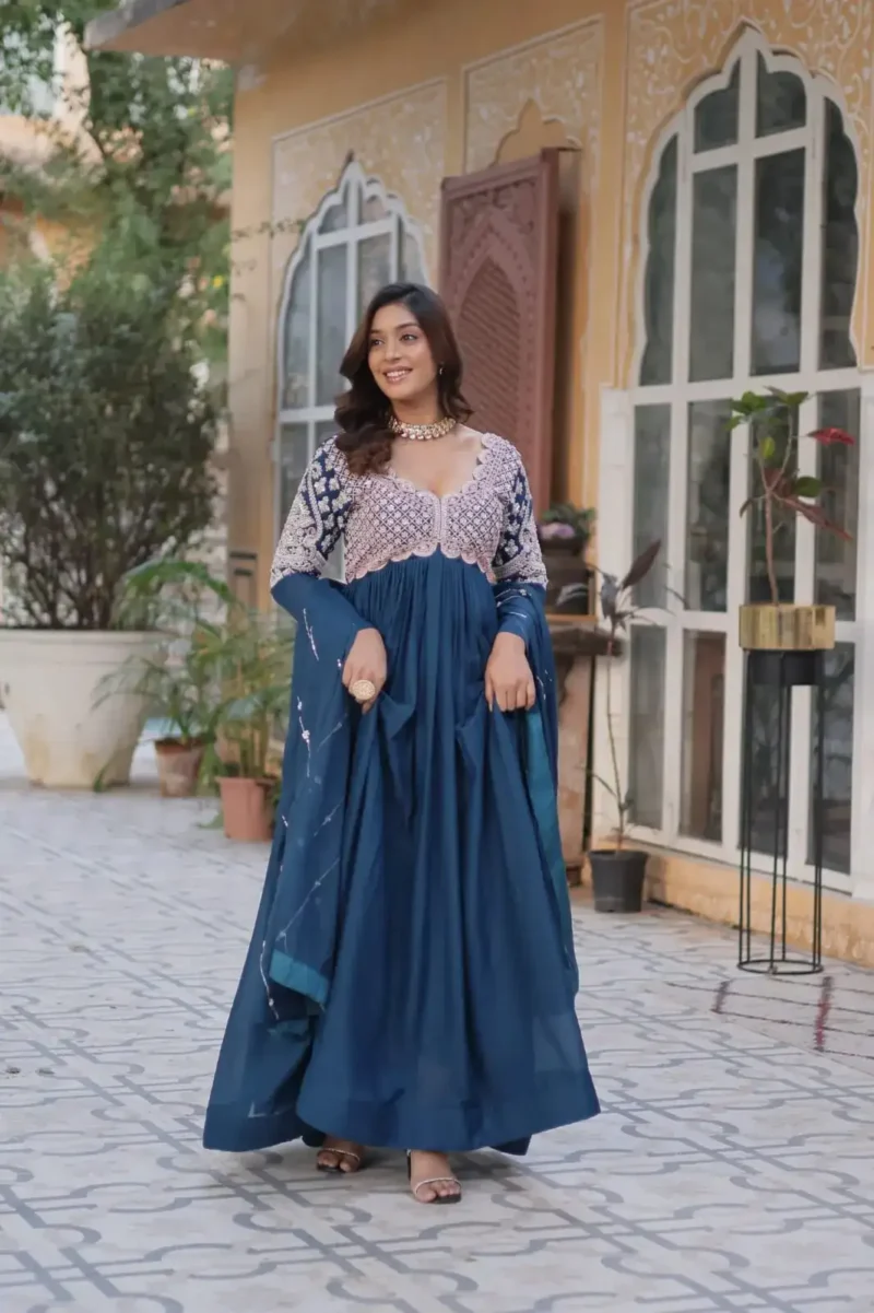 Star Georgette With Embroidery Beads Sequins Work Partywear Gown