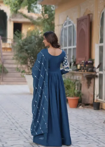 Star Georgette With Embroidery Beads Sequins Work Partywear Gown