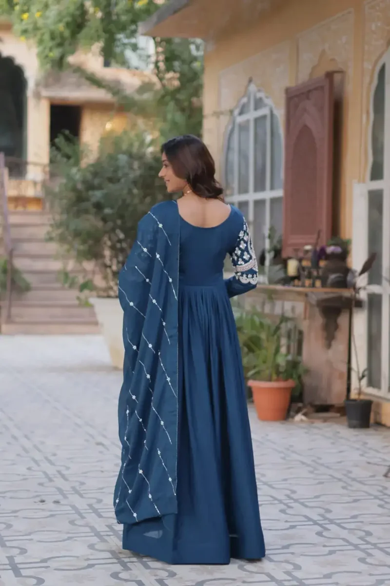 Star Georgette With Embroidery Beads Sequins Work Partywear Gown