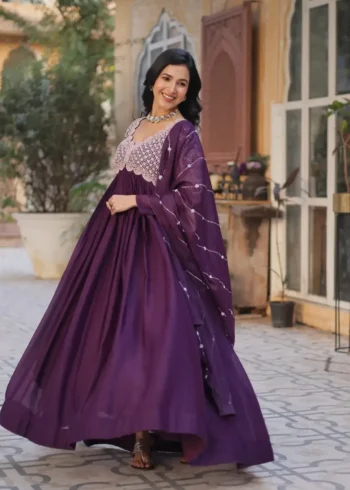 Star Georgette With Embroidery Beads Sequins Work Partywear Gown