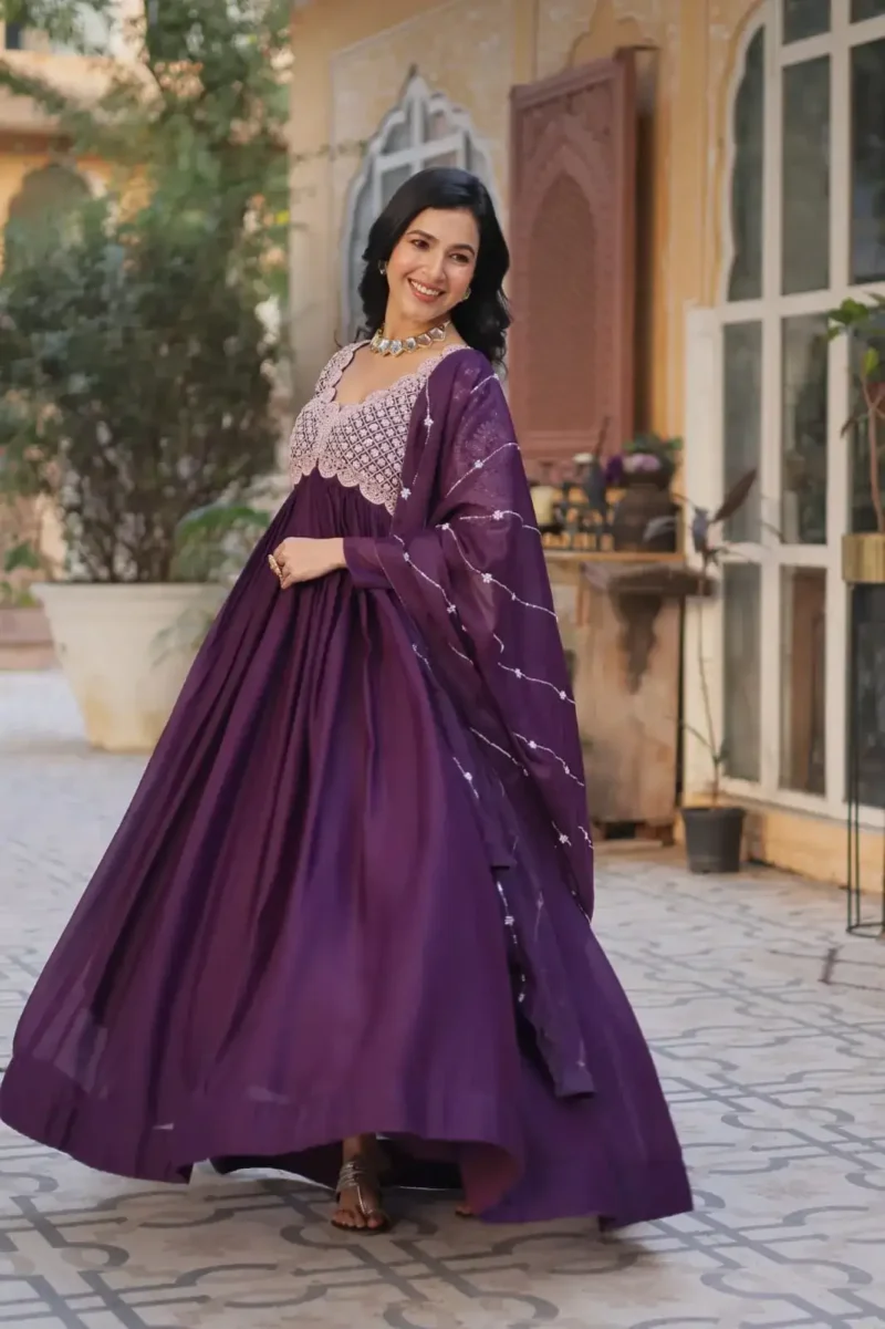 Star Georgette With Embroidery Beads Sequins Work Partywear Gown