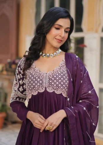 Star Georgette With Embroidery Beads Sequins Work Partywear Gown