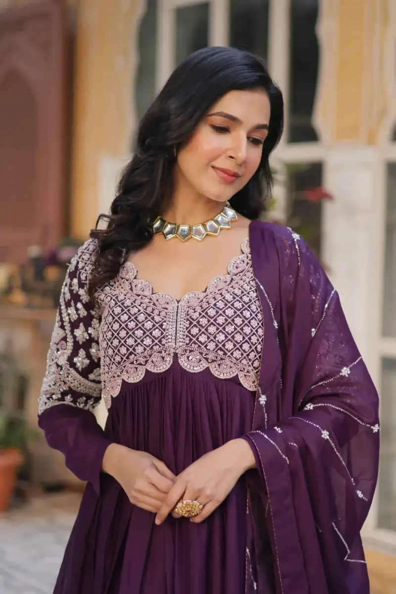 Star Georgette With Embroidery Beads Sequins Work Partywear Gown