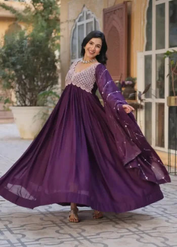 Star Georgette With Embroidery Beads Sequins Work Partywear Gown