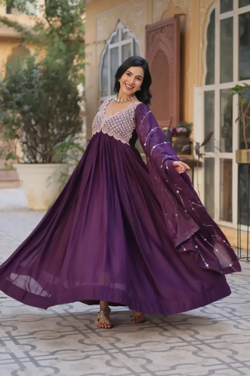 Star Georgette With Embroidery Beads Sequins Work Partywear Gown