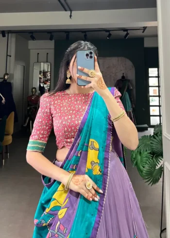 Tussar Silk Foil Work Kalamkari South Indian Pattu Lehenga Choli