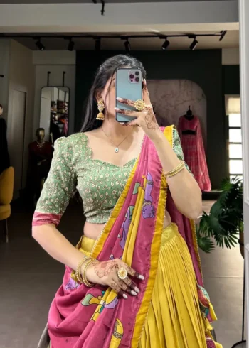 Tussar Silk Foil Work Kalamkari South Indian Pattu Lehenga Choli