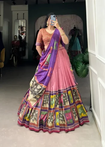 Tussar Silk Foil Work Kalamkari South Indian Pattu Lehenga Choli
