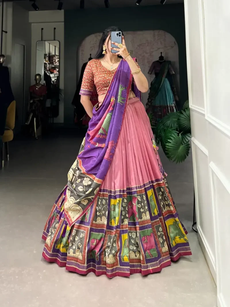 Tussar Silk Foil Work Kalamkari South Indian Pattu Lehenga Choli