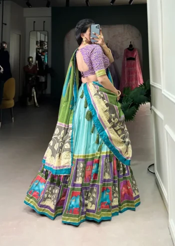 Tussar Silk Foil Work Kalamkari South Indian Pattu Lehenga Choli