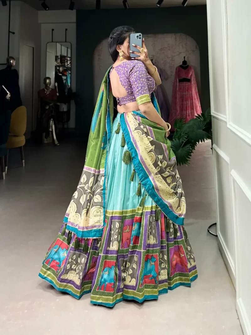 Tussar Silk Foil Work Kalamkari South Indian Pattu Lehenga Choli