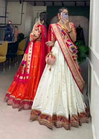 Weaving Zari Work Jacquard Silk Paithani Half Saree Lehenga