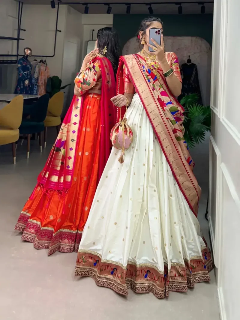 Weaving Zari Work Jacquard Silk Paithani Half Saree Lehenga