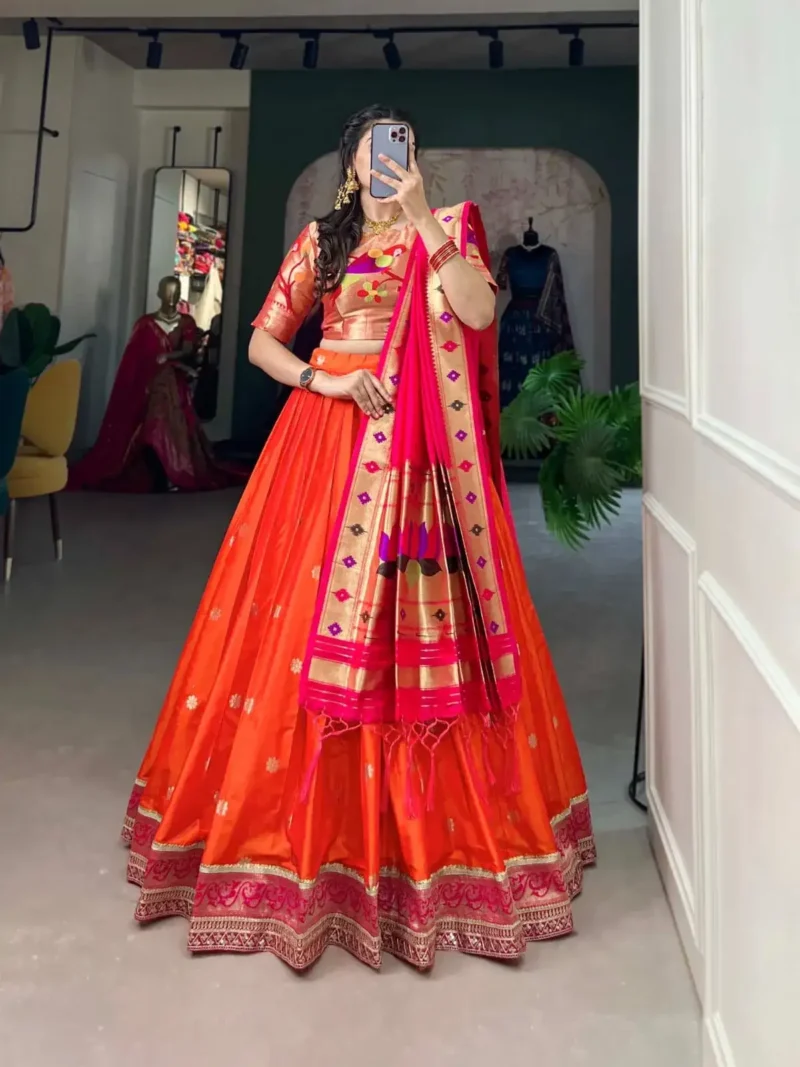 Weaving Zari Work Jacquard Silk Paithani Half Saree Lehenga