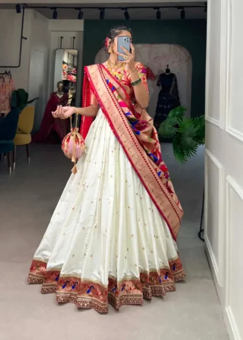 Weaving Zari Work Jacquard Silk Paithani Half Saree Lehenga
