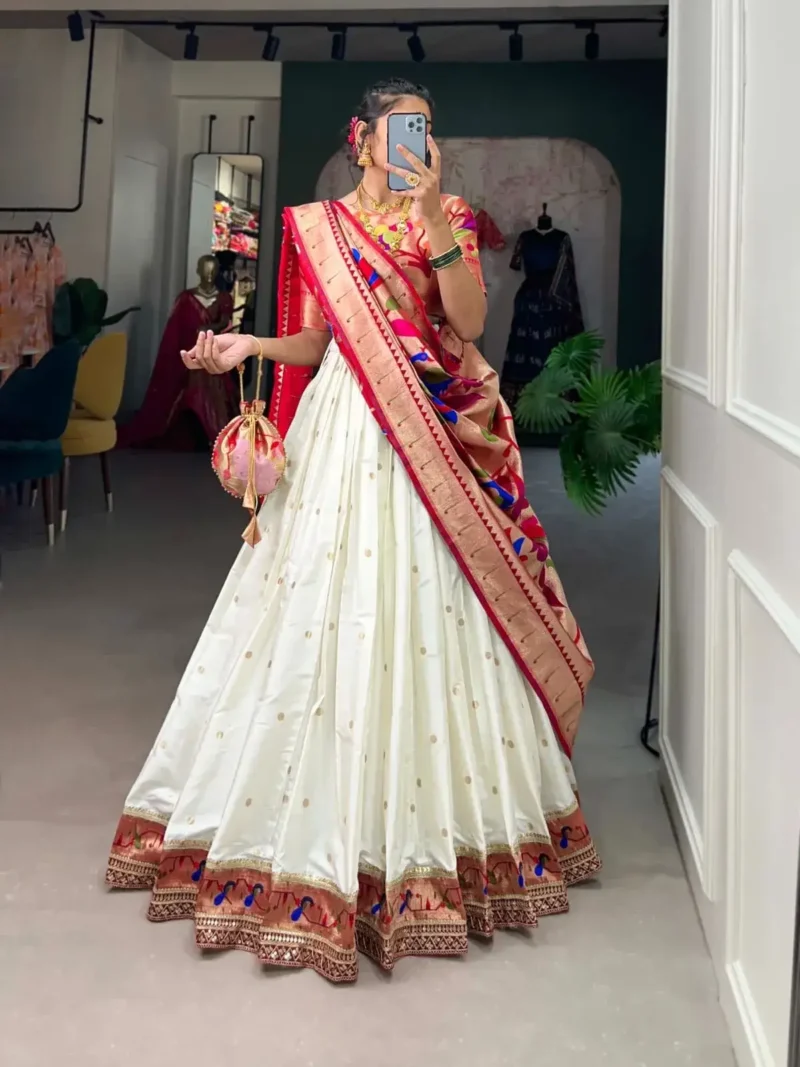 Weaving Zari Work Jacquard Silk Paithani Half Saree Lehenga