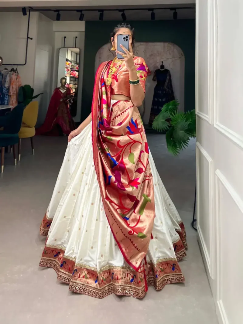 Weaving Zari Work Jacquard Silk Paithani Half Saree Lehenga