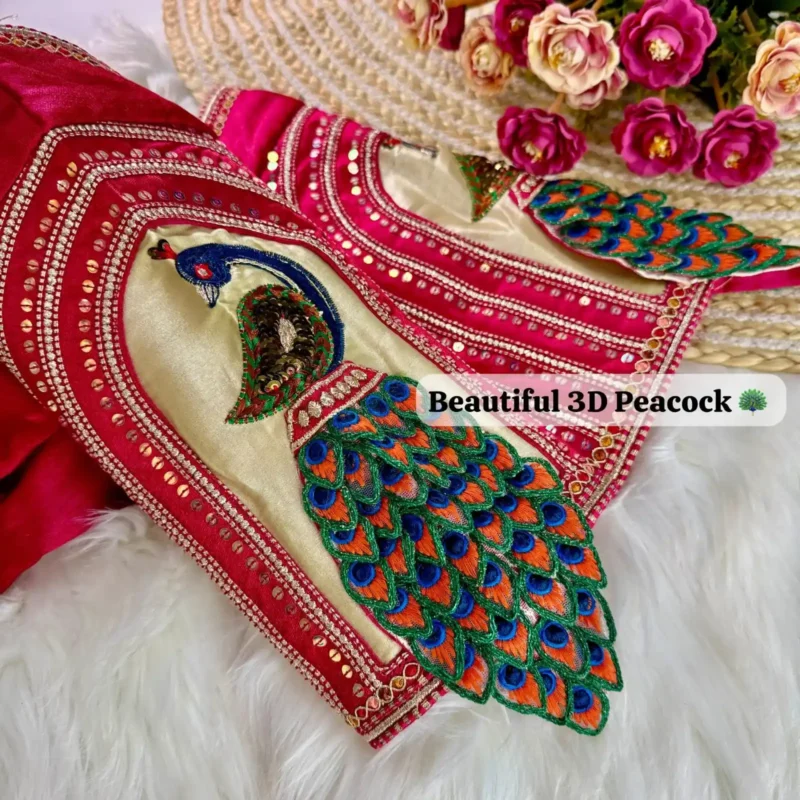 Wedding Special Real 3d Peacock Heavy Embroidery Work Bridal Blouse