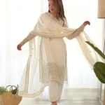White Pure Chinon Silk Sequence Jari Embroidery Work Salwar Suit