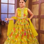 Yellow Color Sequins Embroidered Digital Printed Lehenga for Kids