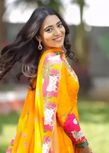 Yellow Kalamkari Printed Cotton Gown With Dupatta