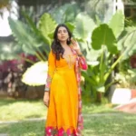 Yellow Kalamkari Printed Cotton Gown With Dupatta