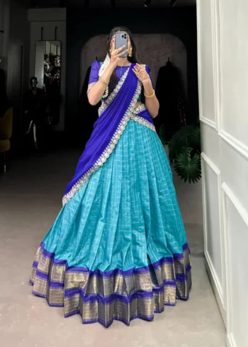 Zari Chex With Zari Weaving Work South Indian Pattu Lehenga Choli