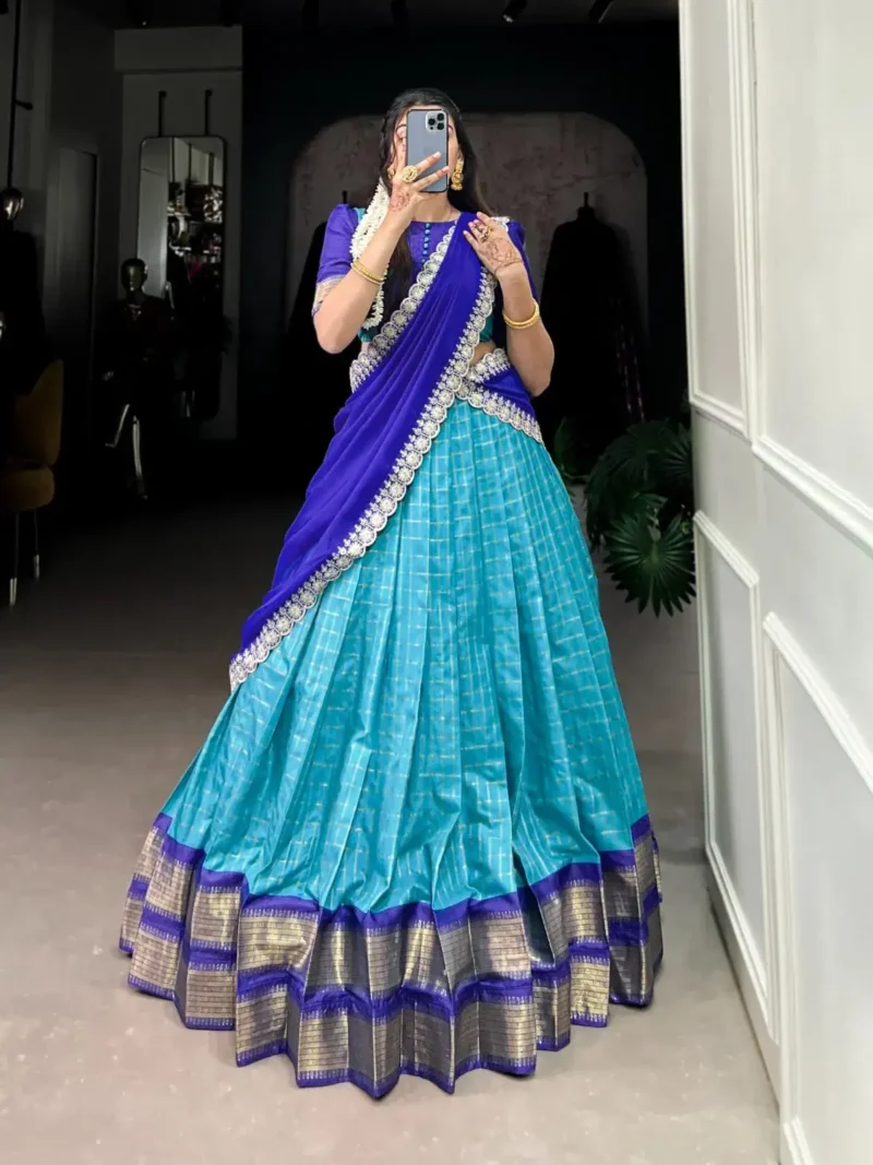 Zari Chex With Zari Weaving Work South Indian Pattu Lehenga Choli