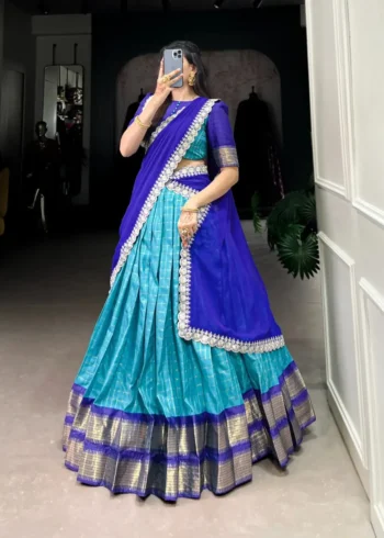 Zari Chex With Zari Weaving Work South Indian Pattu Lehenga Choli