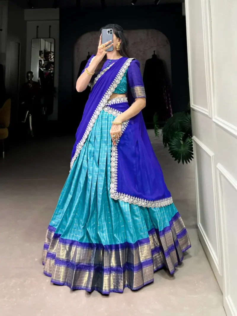 Zari Chex With Zari Weaving Work South Indian Pattu Lehenga Choli